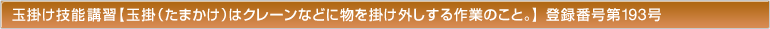 玉掛け技能講習【玉掛（たまかけ）はクレーンなどに物を掛け外しする作業のこと。】 登録番号第193号