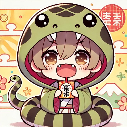 DALL?E 2024-12-27 17.24.49 - A Japanese anime-style illustration featuring an adorable chibi character, around 2.5 heads tall, wearing an ultra-simplified and extremely cute snake.jpg